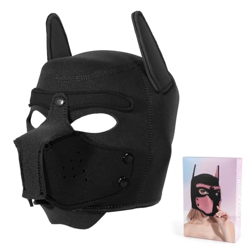 Erwachsene Neopren-Welpen-Kapuzenmaske, abnehmbare Cosplay-Hunde-Vollgesichtshaube, Welpenmaske für Halloween (schwarz) von Minvy