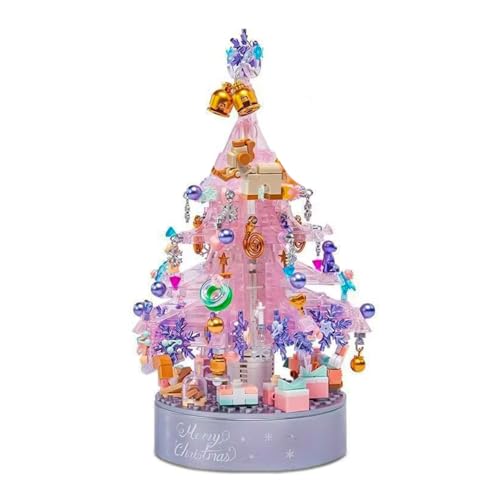 Amethyst-Weihnachtsbaum Musikbox Bausteine, 812 Teile Drehbare Spieluhr Bauspielzeugsets, Weihnachten Geschenke Klemmbausteine Architektur Spielzeug für Erwachsene und Kinder von Minxtech