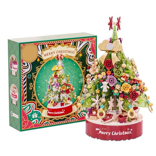 Bunter Weihnachtsbaum Musikbox Bausteine, 812 Teile Drehbare Spieluhr Bauspielzeugsets, Weihnachten Geschenke Klemmbausteine Architektur Spielzeug für Erwachsene und Kinder von Minxtech