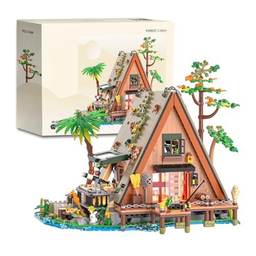 Minxtech Holzhaus Waldhütte Architektur Bausteine Set, 1486 Teile Holzhütte Klemmbausteine Haus Modell Bausatz, Modular Haus Architektur Bauspielzeug, für Erwachsene und Jugendliche von Minxtech