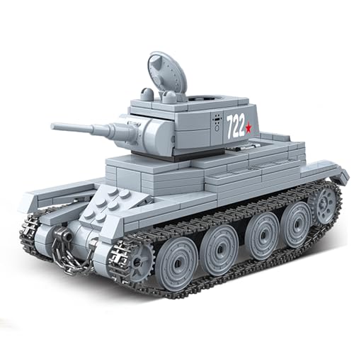 Technik Military Panzer Bausteine, 462 Teile Militär Sowjetunion BT-7 Panzer Konstruktionsspielzeug, WW2 Armee Klemmbausteine Tank Modellbausatz, Kompatibel mit Mainstream Marken (462 PCS) von Minxtech