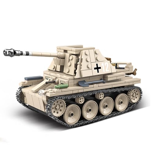 Technik Military Panzer Bausteine, 608 Teile Militär Marder III 138 Panzer Konstruktionsspielzeug, WW2 Armee Klemmbausteine Tank Modellbausatz, Kompatibel mit Mainstream Marken (608 PCS) von Minxtech