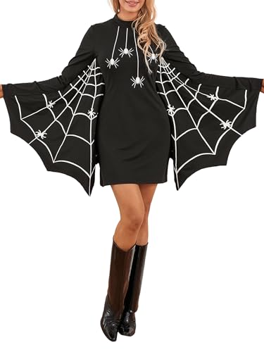 Miolasay Damen Schwarz Fledermaus Reißverschluss Hoodie Halloween Kostüme Halloween Fasching Party Kleid Halloween Erwachsene Rollenspiel Kleidung (B-Black, L) von Miolasay