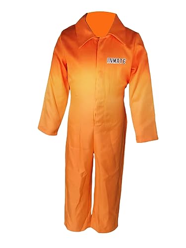 Miolasay Parent-Child Prison Costume Jail Letter Print Long Sleeve Prison Jumpsuit for Adults Toddlers Role-Playing Party Cosplay Outfits (A-Kids Orange, 6-7 Years) von Miolasay
