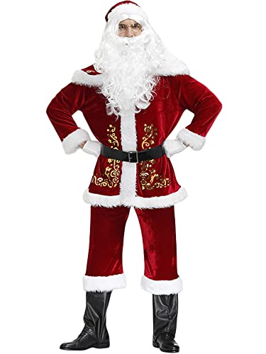 Miolasay Weihnachten Weihnachtsmann Cosplay Kostüm Erwachsene Unisex Requisiten Verkleidung Xmas Red Santa Deluxe Samt Santa Cosplay Anzug Party Outfit (E-Red Man, XXL) von Miolasay