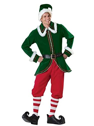 Miolasay Weihnachtselfenkostüm für Eltern und Kind, Familie, passendes kurzärmeliges Kleid, Hose über dem Knie, mit Hut, Gürtel und Socken (C-Green Man, L) von Miolasay