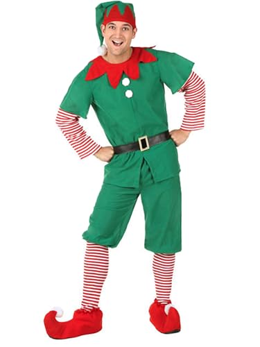 Miolasay Weihnachtselfenkostüm für Eltern und Kinder, Familie, passendes kurzärmeliges Kleid, Hose über dem Knie, mit Hut, Gürtel und Socken (Herren, Herren, L) von Miolasay