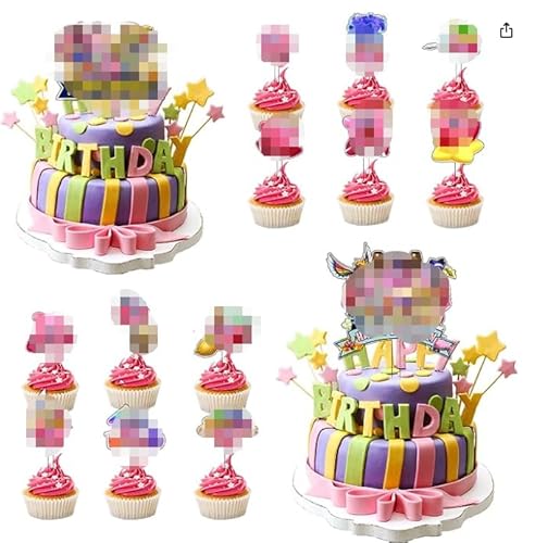 Cartoon Tortendeko Kindergeburtstag, Cartoon Cupcake Toppers Party Zubehör, Muffin deko Geburtstag für Kinder Mädchen Junge Baby Shower von Miotlsy