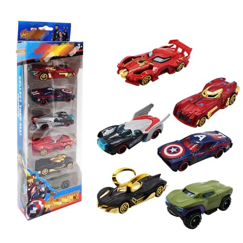 Miotlsy Cars Autos Spielzeug 6 Stück M-Arvel Spielzeug Set Spielzeugauto Hero Autoschiene Rutschspielzeug Autokuchen Dekoration für Kinder Spiel Fahrzeug Kinder von Miotlsy