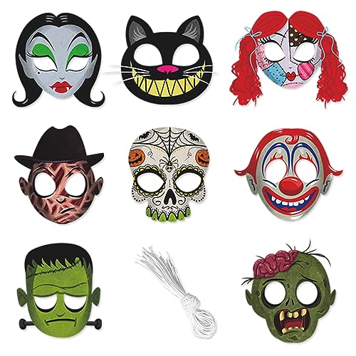 Karneval verkleiden Maske 8pcs Cartoon-Schädel-Maske für Kinder Cosplay Paper Masken Weihnachten Thema Geburtstagsparty Verkleiden Requisiten von Miotlsy