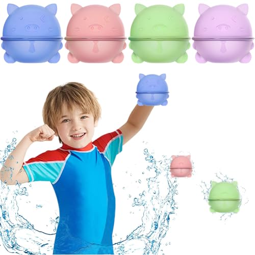 Wasserbomben Wiederverwendbar Selbstschließend, 4 Stück Magnetisch Silikon Wasserballons Bunte Wasserball, Pool Strand Spielzeug Draußen Outdoor für Kinder, Weich & Haltbar von Miotlsy