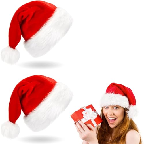 Miotlsy Weihnachtsmütze 2 Pack Christmas Hat for Adults Pac Unisex Rote Santa Mütze Nikolaus Warm Decker Fellrand Weihnachtsmann Fancy Dress Accessory for Christmas New Year Party Supplies von Miotlsy