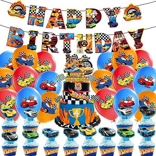 Racing car Party Deko, Miotlsy Geburtstagsparty-Dekoration Rennwagen Thema Happy Birthday Banner Cupcake Aufleger für Kinder Jungen Racing Geburtstagsfeier Zubehör 48 Pcs von Miotlsy