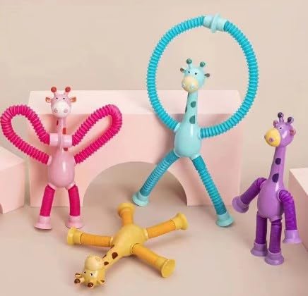 Teleskop Saugnapf Giraffen Spielzeug 4 Stück Giraffe Pop Röhren Sensorik Spielzeug, Teleskop Saugnapf Lustiges Pädagogisches Stressabbau-Spielzeug für Kinder und Erwachsene von Miotlsy