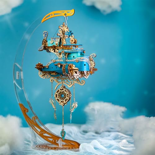 Mious 3D DIY Hölzerne Steampunk Flyship Puzzle Modell mit Acryl Display Stand, Kreative Assembling Desktop Spielzeug Geschenk für Erwachsene Und Jugendliche (Kit Version) von Mious