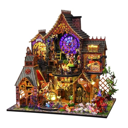 Mious 3D Wooden DIY Forest House DIY Mini Castle Model with Lights, Puzzle Castle Model Halloween Magic Journey for Craft Enthusiasts Gift, 3D Jigsaw Puzzles for Adults von Mious