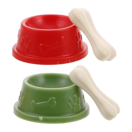 Mipcase Mini Hund Bowl Figuren: 2 Sets Dollhouse Hundefutter Schüssel Hundeteller Schüssel Miniaturen Futterspielzeug Miniaturhundschalen Und Knochen Set Set von Mipcase