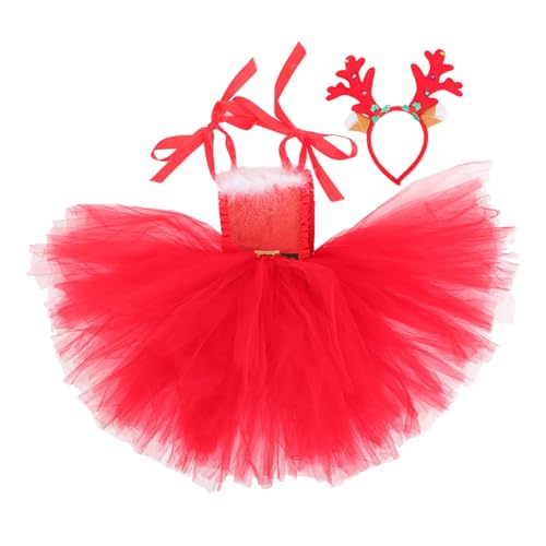 Mipcase Weihnachtliches Mädchen Kostüm Set Tüllkleid mit Geweih Haarreif Bequemes Festliches Outfit für Party Karneval Cosplay Feiertage Mipcase Weihnachtliches Mädchen Kostüm Set Tüllkleid mit Geweih Haarreif Bequemes Festliches Outfit für Party Karneval Cosplay Feiertage von Mipcase