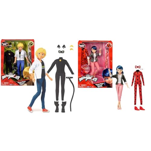 Bandai - Miraculous Ladybug - Puppe - Cat Noir und Adrien Miraculous Ladybug - Ankleidepuppe 26 cm mit Zwei Outfits - Ladybug - P50355 von Miraculous