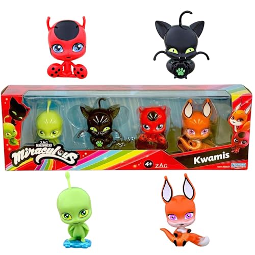 BANDAI Miraculous Ladybug and Cat Noir Kwami Surprise 4 Pack | 4 Kwami Figuren im Inneren | Mystery Kwami Miraculous Toys Collect Them All | Miraculous Kwami Figuren mit Juwelen zum Spielen und von Miraculous