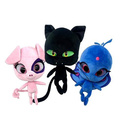 Miraculous Ladybug – 3 Stück Kwami Mon Ami, Plagg, Duusu und Daizzi, 22,9 cm Plüschtiere für Kinder, superweiches Stofftier mit Harzaugen, hohem Glitzer und Glanz und detaillierten Nähten (Wyncor) von Miraculous