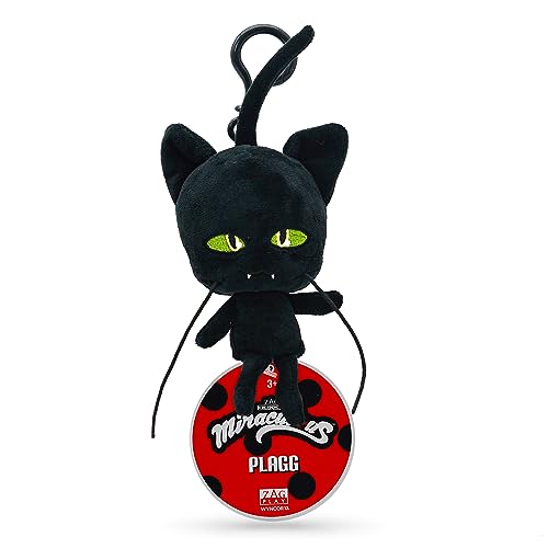 Miraculous Ladybug – Kwami Lebensgröße Plagg, Plüsch-Katzen-Plüschspielzeug zum Anstecken, super weiches Sammlerstück mit Glitzeraugen und farblich passendem Rucksack-Schlüsselanhänger (Wyncor) von Miraculous