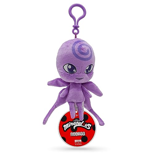 Miraculous Ladybug – Kwami Lifesize Nooroo, Schmetterlings-Plüsch-Spielzeug für Kinder, superweiches Sammlerstück, Stofftier mit Glitzerstichaugen und farblich passendem Rucksack-Schlüsselanhänger von Miraculous