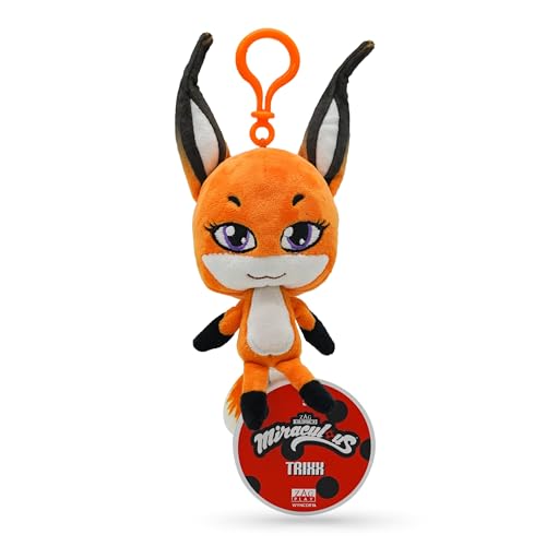 Miraculous Ladybug – Kwami Lifesize Trixx, 12,7 cm Fuchs-Plüsch-Clip-On-Spielzeug für Kinder, superweiches Sammlerstück, Stofftier mit Glitzer-Stichaugen und farblich passendem von Miraculous