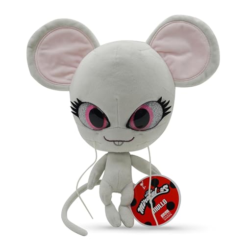 Miraculous Ladybug Kwami Mon Ami Plüschtier - Mullo die Maus, superweiches Stofftier - 22,9 cm große Plüschfigur zum Sammeln, Marienkäfer & Cat Noir, Geschenk Strumpffüller für Kinder & Sammler von Miraculous