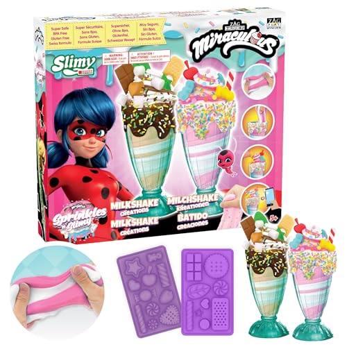 Miraculous Ladybug – Sprinkles n' Slimy Milkshake – Schleim-Set für Mädchen und Jungen, Rollenspiel-Spielzeug für Kinder mit Milchshake-Becher, Formen, Schleim und leichtem Ton, Zuckerguss und Belag von Miraculous