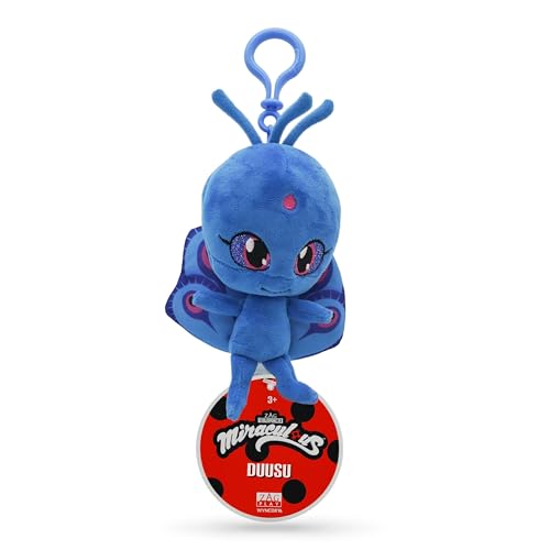 Miraculous Ladybugr – Kwami Lifesize Duusu, 12,7 cm Pfau-Plüsch-Spielzeug zum Anklippen, super weiches Sammlerstück, Stofftier mit Glitzerstichaugen und farblich passendem von Miraculous