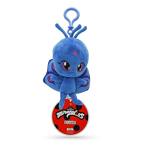 Miraculous Ladybugr – Kwami Lifesize Duusu, 12,7 cm Pfau-Plüsch-Spielzeug zum Anklippen, super weiches Sammlerstück, Stofftier mit Glitzerstichaugen und farblich passendem von Miraculous