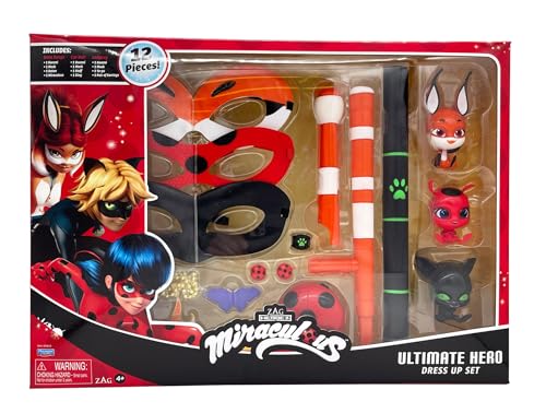 Miraculous P50645 MLB, Catnoir, Tales Ultimate 3-in-1 Ladybug Cat Noir Rena Rouge Kinder-Faschingsset mit Masken und Zubehör, Helden-Kostüme für Mädchen und Jungen, 3er-Pack, Einheitsgröße von Miraculous