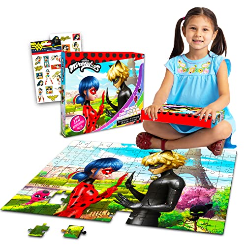 Zagtoon Miraculous Ladybug Bodenpuzzle, 120-teiliges Set mit Aufklebern für Kinder, Mädchen, Jungen, Kleinkinder (iraculous Toys) von Miraculous