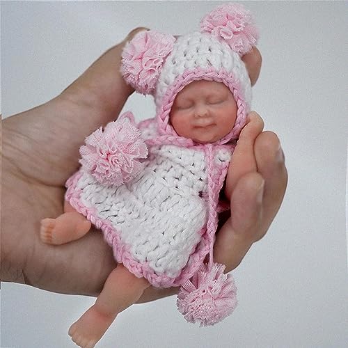 Mire & Mire 4,5 Zoll Micro Schlafen Vollsilikon Mini Baby Puppe mit Fütterung Zubehör Realistische Puppe Weiche Lebensechte Puppe Für Kinder 3+, Pink von Mire & Mire
