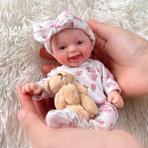 Mire & Mire Mini Ganzkörper Silikon Reborn Baby Puppe Neugeborenes Baby Puppe Echte Baby Doll Handgemachte Weiche Babypuppe Mädchen-18cm von Mire & Mire