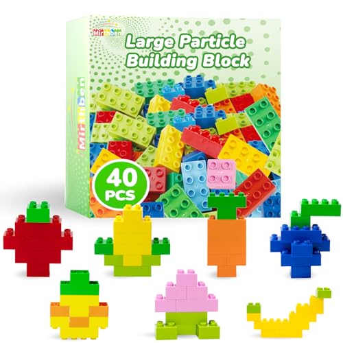 Mirthben 40 Stück Große Bausteine Set, 2 Formen und 8 Farben Bauklötze Kompatibel mit Duplo und Allen führenden Marke, Bunte Bauspielzeug für Kinder ab 3 Jahren von Mirthben