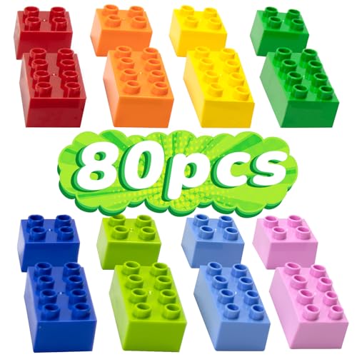 Mirthben 80 Stück Große Bausteine Set, 2 Formen und 8 Farben Bauklötze Kompatibel mit Duplo und Allen führenden Marke, Bunte Bauspielzeug für Kinder ab 3 Jahren von Mirthben