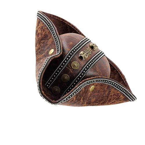 Brauner PU-Leder-Piratenhut für Damen und Herren, Tricorn-Pirat für LARP Cosplay Kostüm Zubehör weich gefüttert Cosplays Brauner PU-Leder-Piratenhut für Damen und Herren, Tricorn-Pirat für LARP Cosplay Kostüm Zubehör weich gefüttert Cosplays von Mirweon