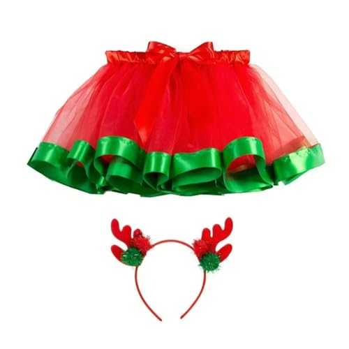 Mirweon 2-teiliges Weihnachts-Party-Kostüm-Set, Weihnachts-Rentier, Stirnband mit Tutus-Rock, Weihnachten, Cosplay-Kostüme, Zubehör von Mirweon