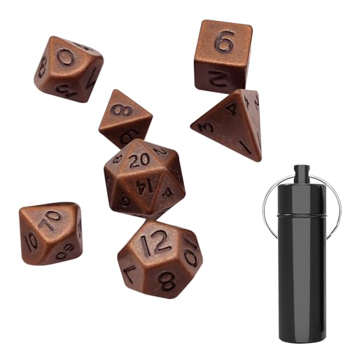 MisFun 7 Stück Würfel, DND Dice, Metal DND Würfel Set, Polyhedral Dice, Cube Würfel, mit Vorratsflasche, für Dungeons und Drachen, Tisch RPG und Karten Brettspiele (Rot) von MisFun