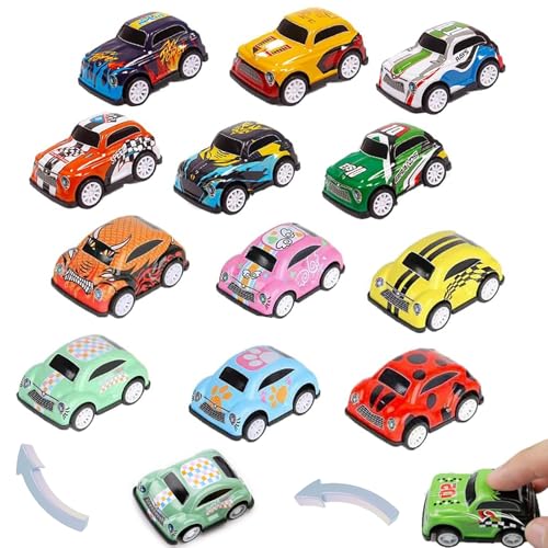 MisFun Auto Spielzeug, 12 Stück Matchbox Auto, Spielzeug Autos Aufziehautos Kinder Mini Auto Set Spielzeugauto Cars Rennauto Metall Stunt Spielzeugauto Zurückziehen Spielzeugautos von MisFun