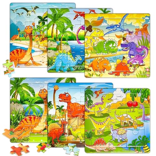 MisFun Set Kinderpuzzle ab 3, Dino-Puzzles ab 3, DREI Schwierigkeitsgrade Dinosaurier Puzzle, Vorschule Lehrreiches Spielzeug, Rahmenpuzzle für Kinder, Kinderspielzeug Puzzle ab 3 4 5 Jahre von MisFun