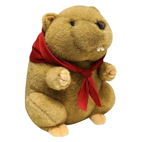 Misaakoeq Ausgefülltes Holzspielzeug, Woodchuck Animal Toy - 9,84 Zoll kuschelige Waldmarke Animal Doll | Sensorisches Kuscheln Spielzeug, Kindergartenpuppe mit Schal, Heimdekoration, von Kissen zum von Misaakoeq