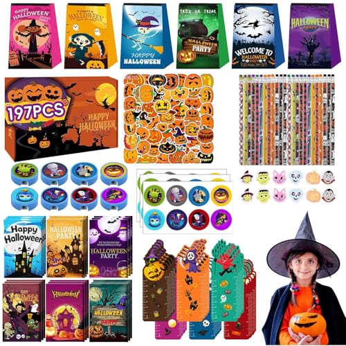 Misaakoeq Halloween-Spielzeug-Sortiment für Kinder, Halloween-Spielzeug-Partygeschenke | 197-teiliges Halloween-Partyspielzeug-Sortiment für Kinder | Halloween-Leckereien, keine Süßigkeiten, von Misaakoeq