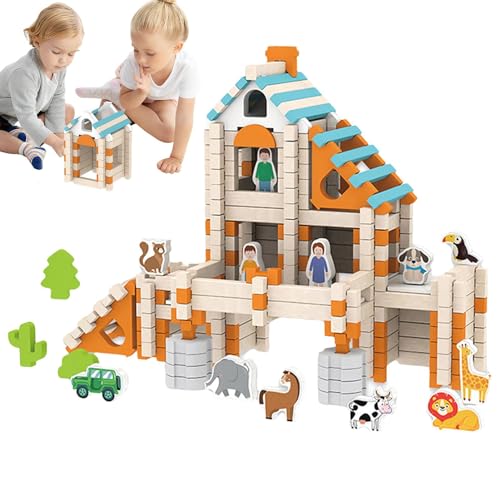Misaakoeq Haus zum Anfassen: Holzspielzeug, Hausbausteine ​​,Architektur-Bausatz | Kleine Blockbausätze, Spielzeug-Konstruktionsmodell-Set, kreatives Lernspiel für Kinder von Misaakoeq