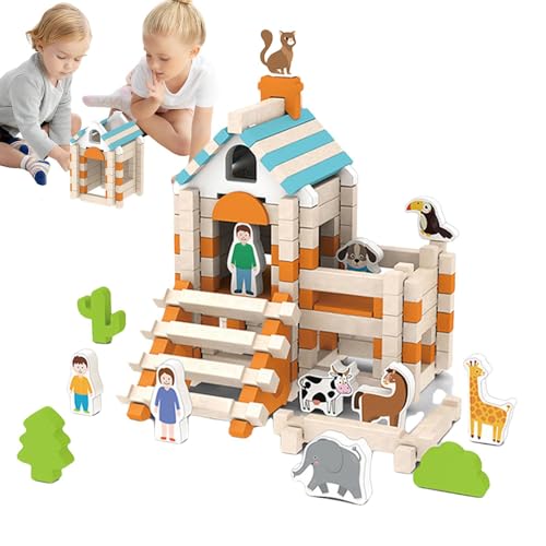 Misaakoeq Holzhaus-Bauspielzeug,Haus-Holzspielzeug zum Anfassen - Baukästen Spielzeug,Kleine Blockbausätze, Spielzeug-Konstruktionsmodell-Set, kreatives Lernspiel für Kinder von Misaakoeq
