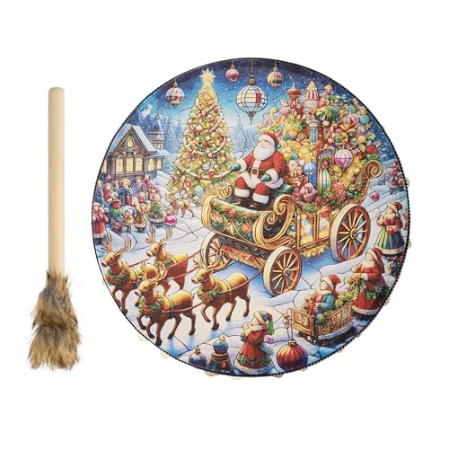 Misaakoeq Instrumental Shaman Drum - Fashion Christmas Reindeer Shaman Drum | Portable Christmas Theme Hand Drum for Lover, Girlfriends, Friends von Misaakoeq