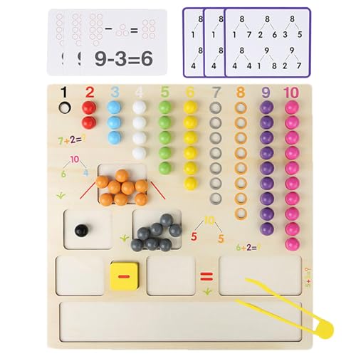 Misaakoeq Mathe-Perlenbrett für Kinder, Mathe-Perlenspielzeug,Arithmetik-Brettspiel - Mathe-Zählbrett aus Holz, Vorschul-Lernspielzeug für Jungen und Mädchen, Entwicklungs-Lernspielzeug von Misaakoeq