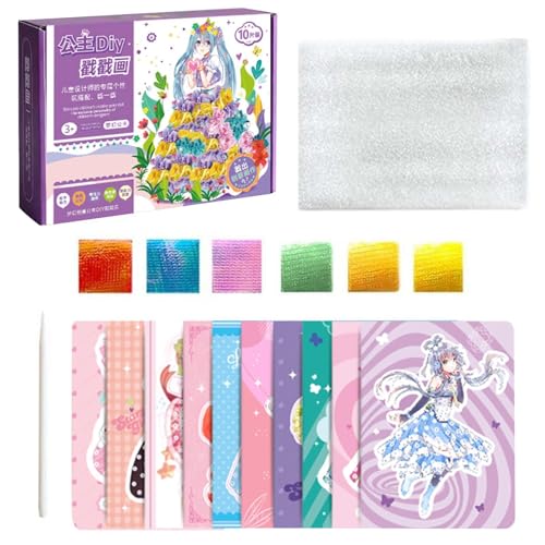 Misaakoeq Puzzle Punktion Malerei für Kinder, Poking Art Kits für Mädchen, Prinzessinnen-Anziehbrett-Aufkleber, Stoff-Poking-Kunst, Taschen-Aquarell-Malbuch-Set, Stoffkunst, kreative von Misaakoeq